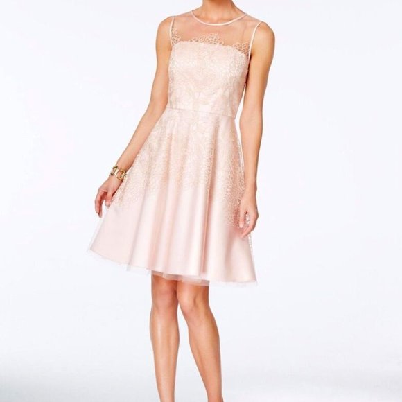 tahari embroidered fit and flare dress Tahari ASL